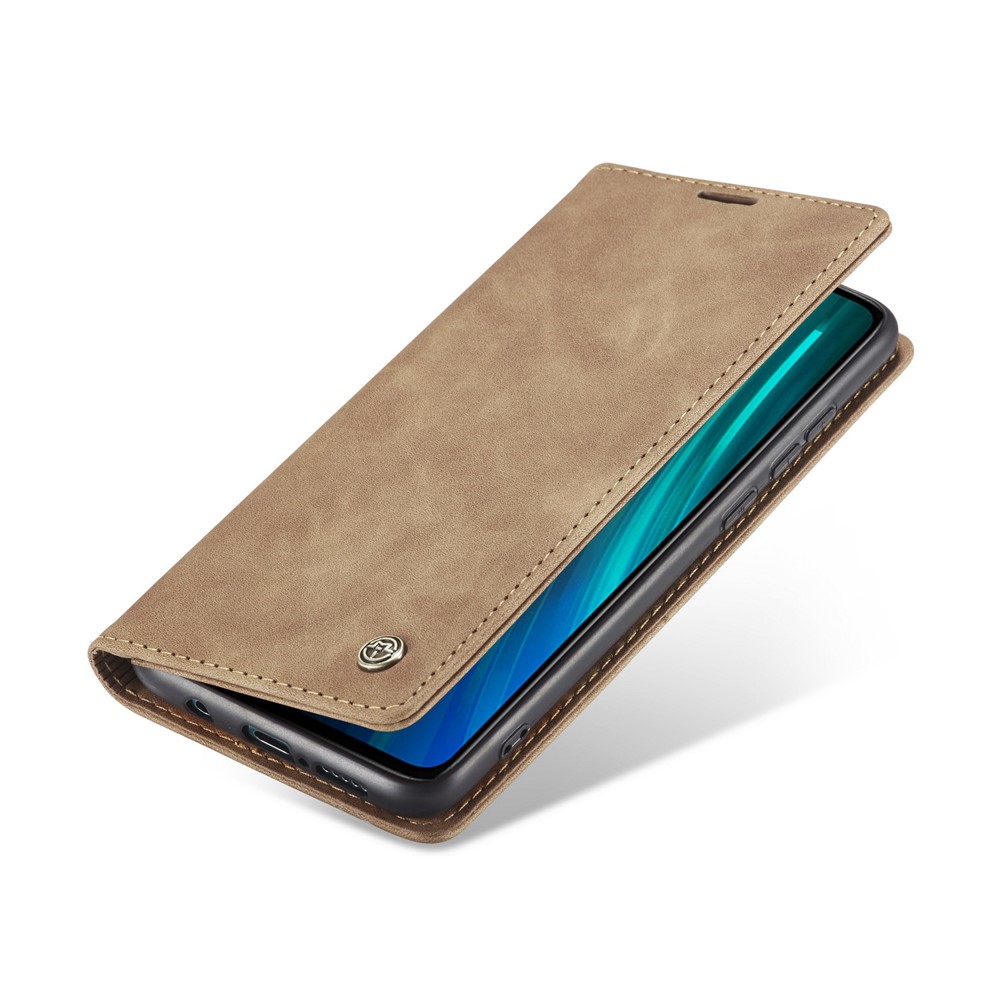 CASEME 013 Series Auto-absorbed Leather Wallet Stand Case Phone Shell for Xiaomi Redmi Note 8 Pro - Brown-8