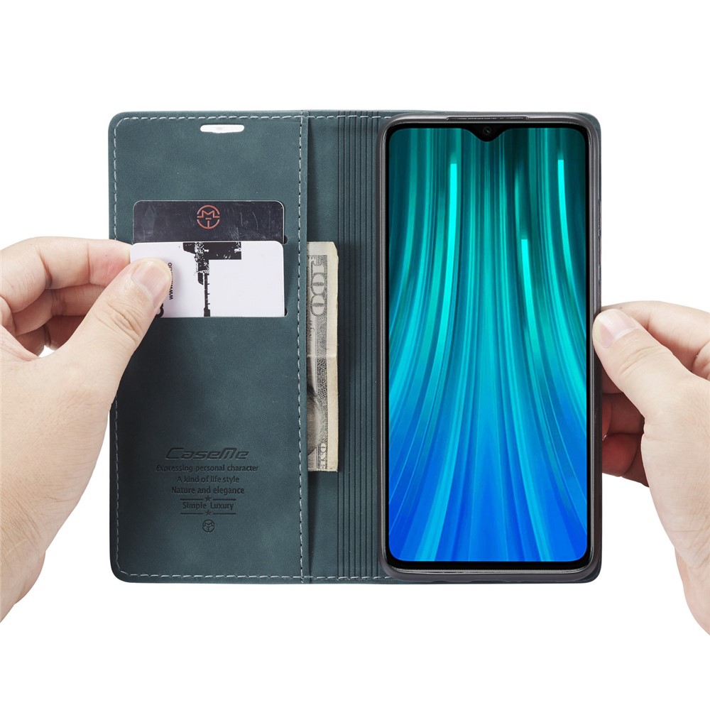 CASEME 013 Series Cartera De Piel De Auto-absorción Cáscara Del Teléfono Del Caso Del Soporte Para Xiaomi Redmi Nota 8 Pro - Azul-10