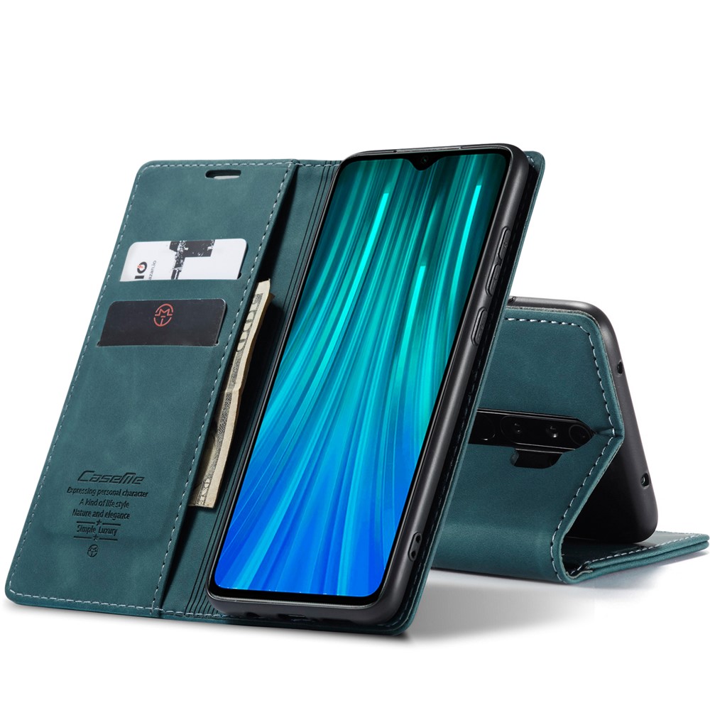 CASEME 013 Series Cartera De Piel De Auto-absorción Cáscara Del Teléfono Del Caso Del Soporte Para Xiaomi Redmi Nota 8 Pro - Azul-11