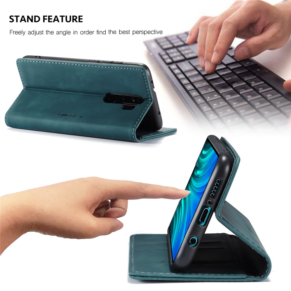 CASEME 013 Series Cartera De Piel De Auto-absorción Cáscara Del Teléfono Del Caso Del Soporte Para Xiaomi Redmi Nota 8 Pro - Azul-12