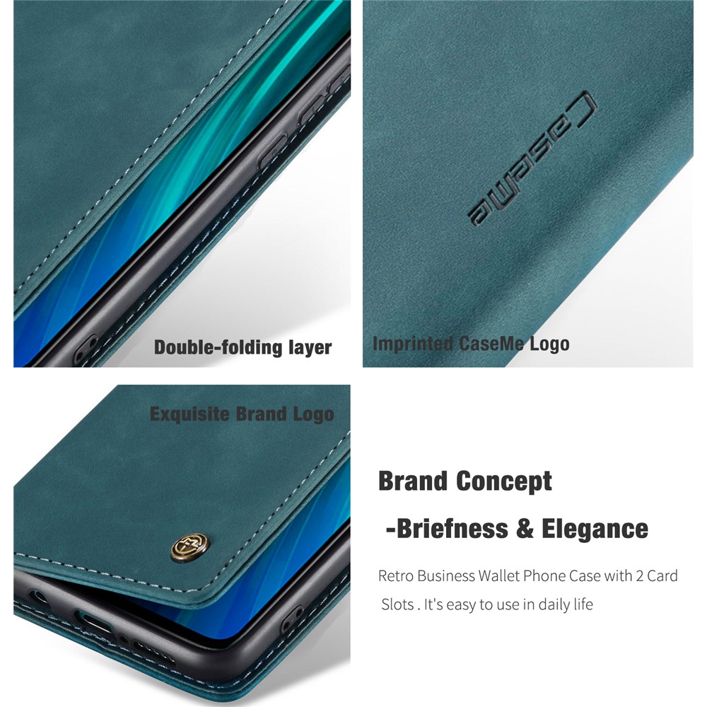 CASEME 013 Series Cartera De Piel De Auto-absorción Cáscara Del Teléfono Del Caso Del Soporte Para Xiaomi Redmi Nota 8 Pro - Azul-13