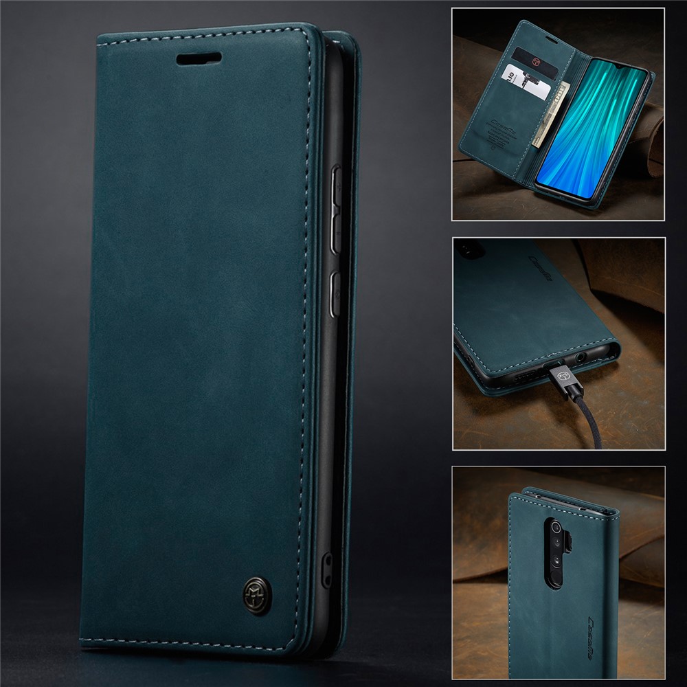 CASEME 013 Series Cartera De Piel De Auto-absorción Cáscara Del Teléfono Del Caso Del Soporte Para Xiaomi Redmi Nota 8 Pro - Azul-16