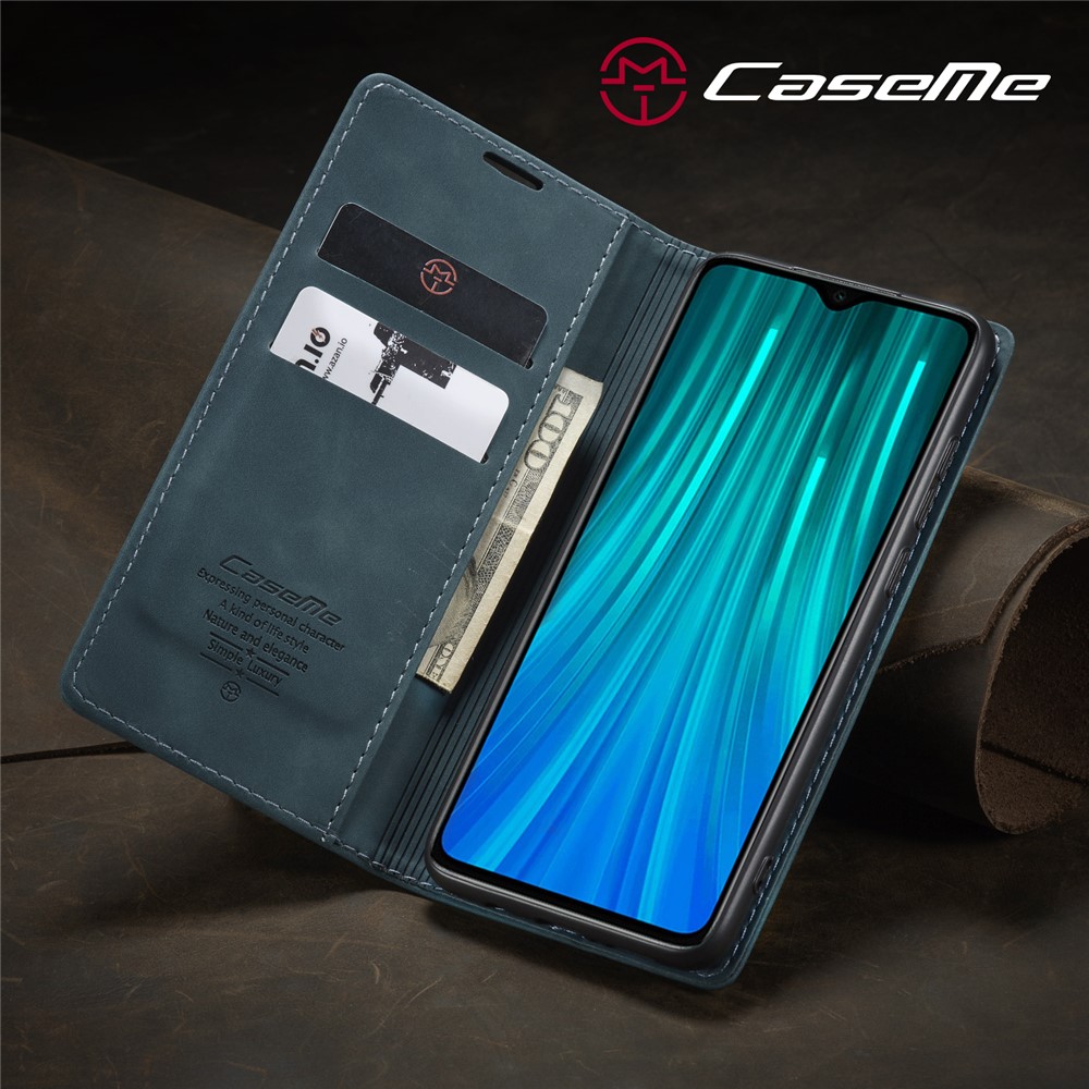 CASEME 013 Series Cartera De Piel De Auto-absorción Cáscara Del Teléfono Del Caso Del Soporte Para Xiaomi Redmi Nota 8 Pro - Azul-19