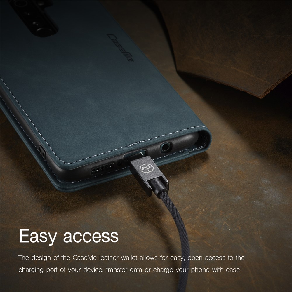 CASEME 013 Series Cartera De Piel De Auto-absorción Cáscara Del Teléfono Del Caso Del Soporte Para Xiaomi Redmi Nota 8 Pro - Azul-23