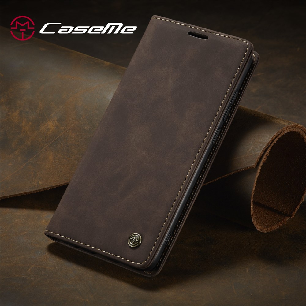 CASEME 013 Série Shell Téléphone Portefeuille En Cuir Absorbé Auto-support Cas Pour Xiaomi Redmi Note 8 Pro - Café-17