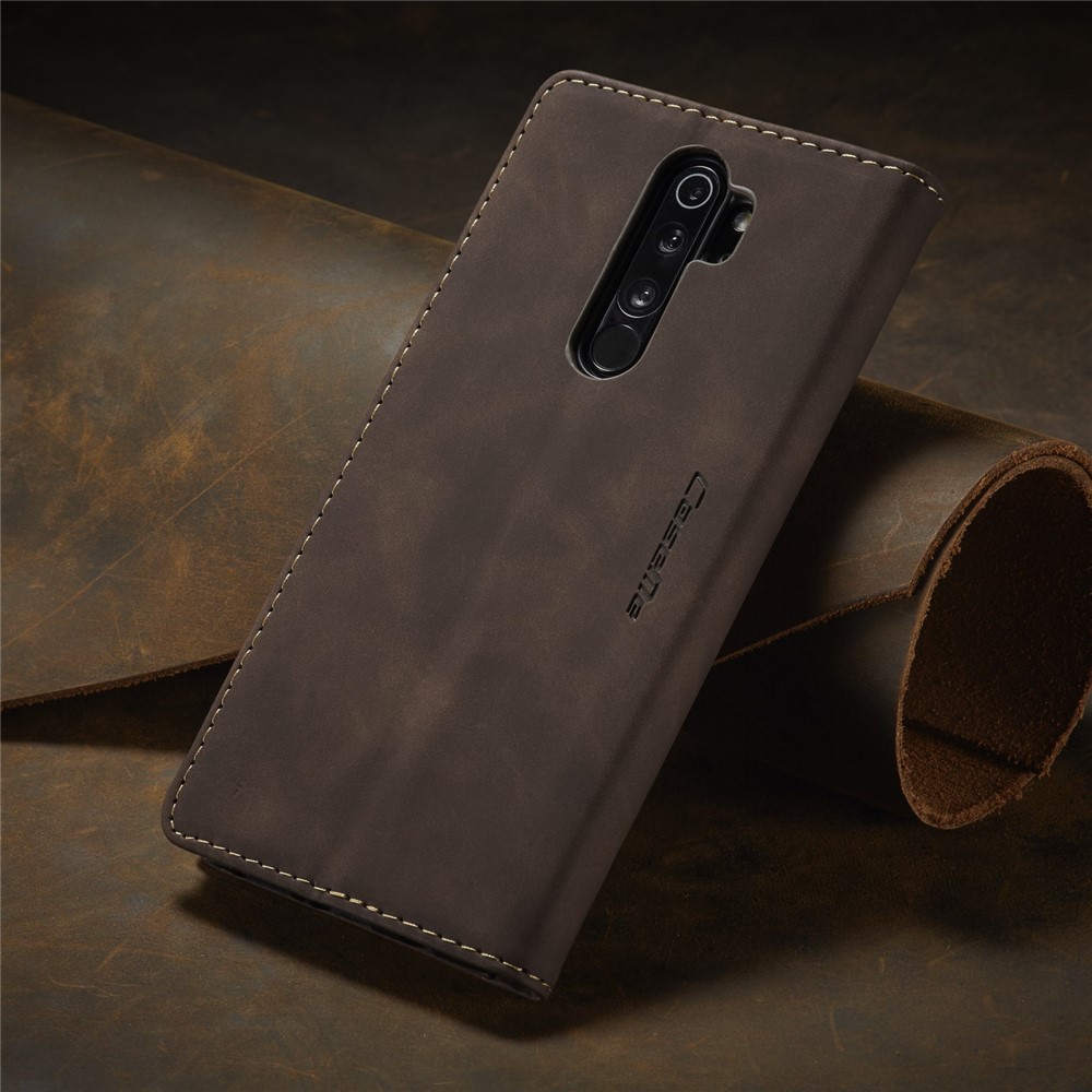 CASEME 013 Série Shell Téléphone Portefeuille En Cuir Absorbé Auto-support Cas Pour Xiaomi Redmi Note 8 Pro - Café-18