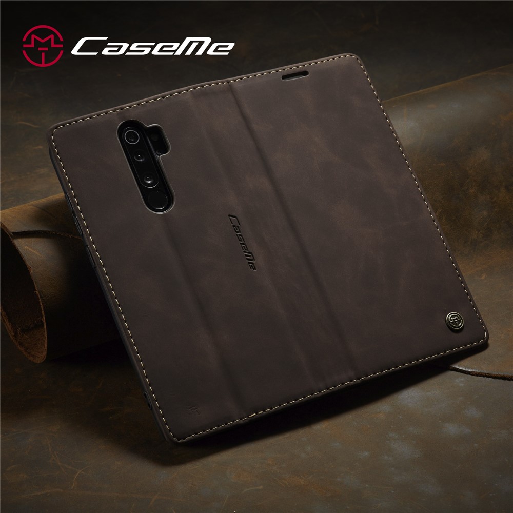 CASEME 013 Série Shell Téléphone Portefeuille En Cuir Absorbé Auto-support Cas Pour Xiaomi Redmi Note 8 Pro - Café-19