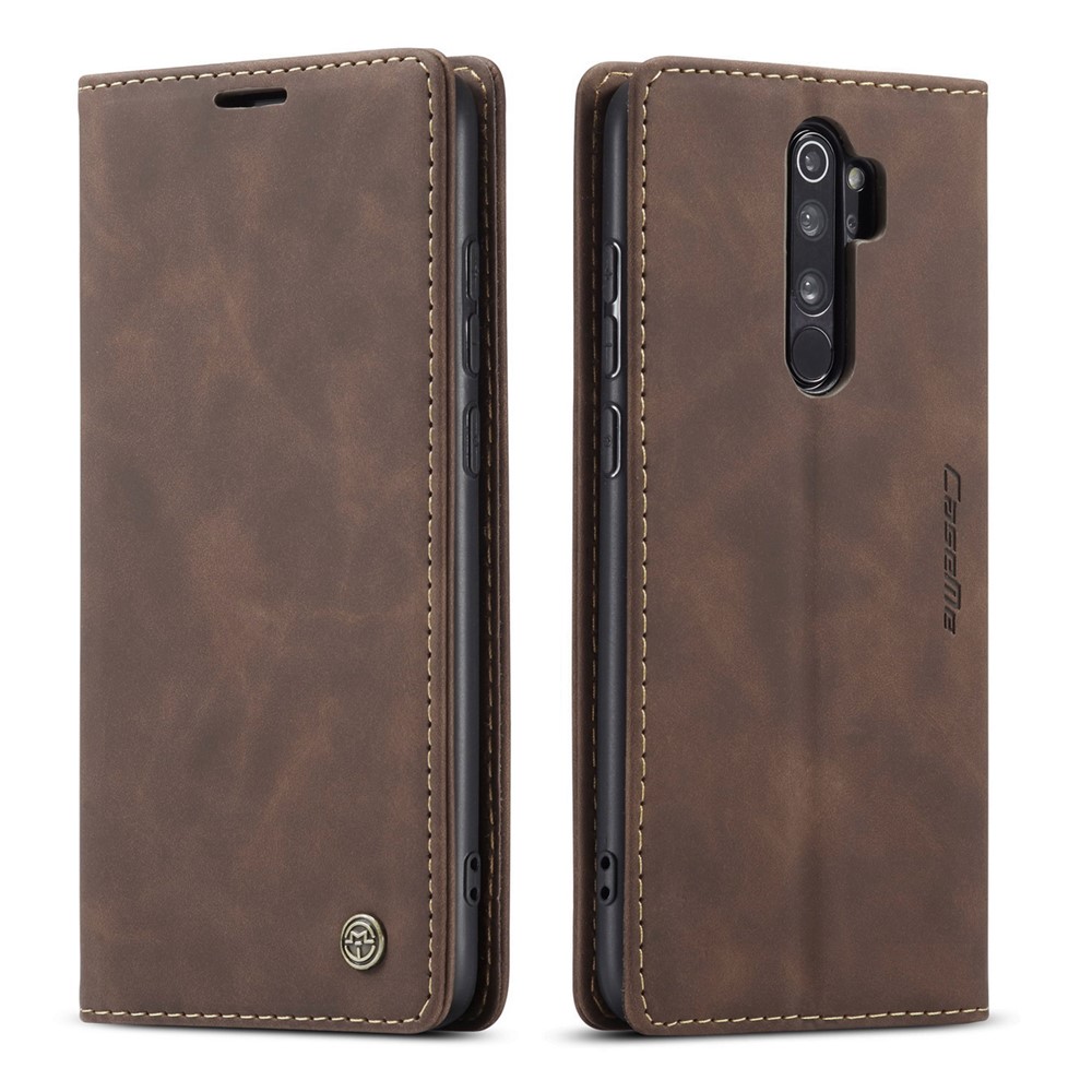 CASEME 013 Série Shell Téléphone Portefeuille En Cuir Absorbé Auto-support Cas Pour Xiaomi Redmi Note 8 Pro - Café-2