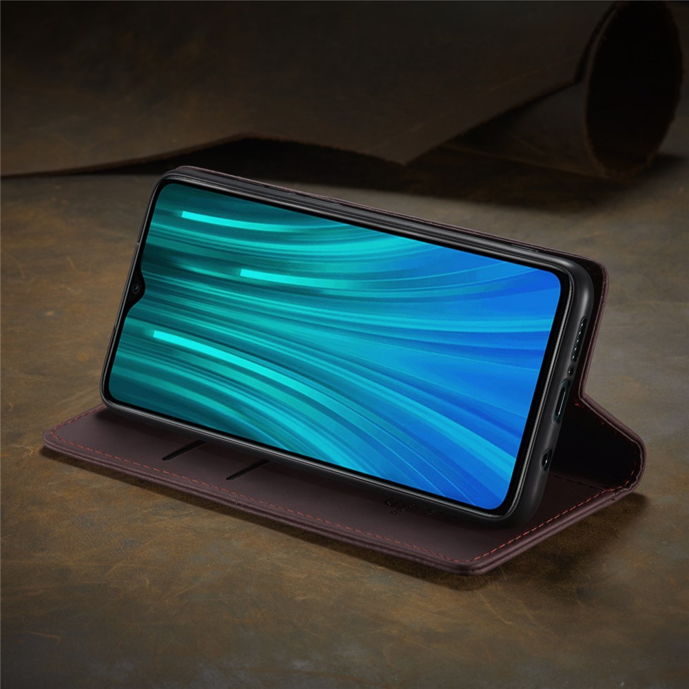 CASEME 013 Série Shell Téléphone Portefeuille En Cuir Absorbé Auto-support Cas Pour Xiaomi Redmi Note 8 Pro - Café-20