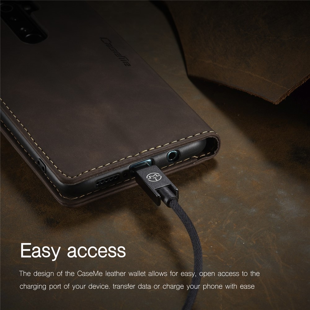 CASEME 013 Série Shell Téléphone Portefeuille En Cuir Absorbé Auto-support Cas Pour Xiaomi Redmi Note 8 Pro - Café-21
