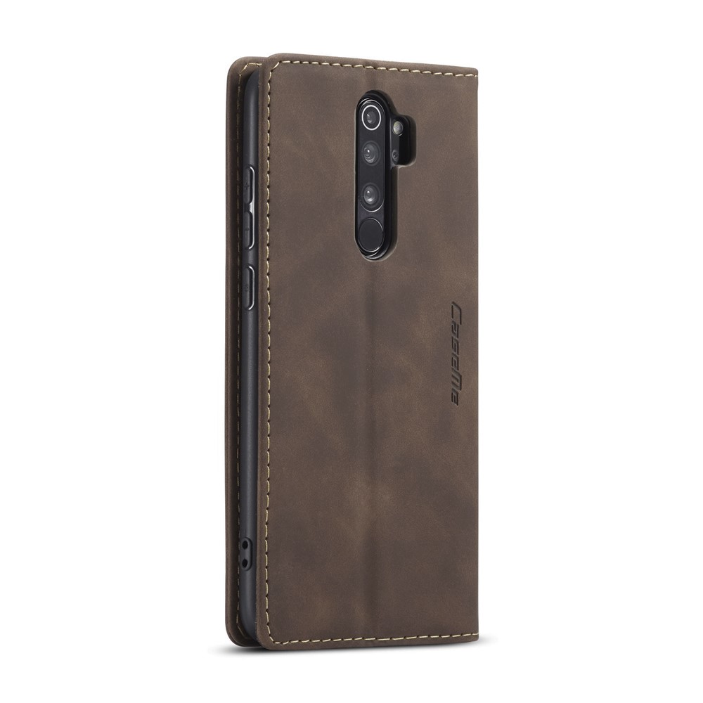 CASEME 013 Série Shell Téléphone Portefeuille En Cuir Absorbé Auto-support Cas Pour Xiaomi Redmi Note 8 Pro - Café-4