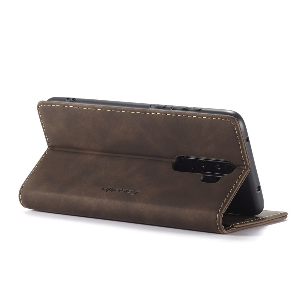 CASEME 013 Série Shell Téléphone Portefeuille En Cuir Absorbé Auto-support Cas Pour Xiaomi Redmi Note 8 Pro - Café-6