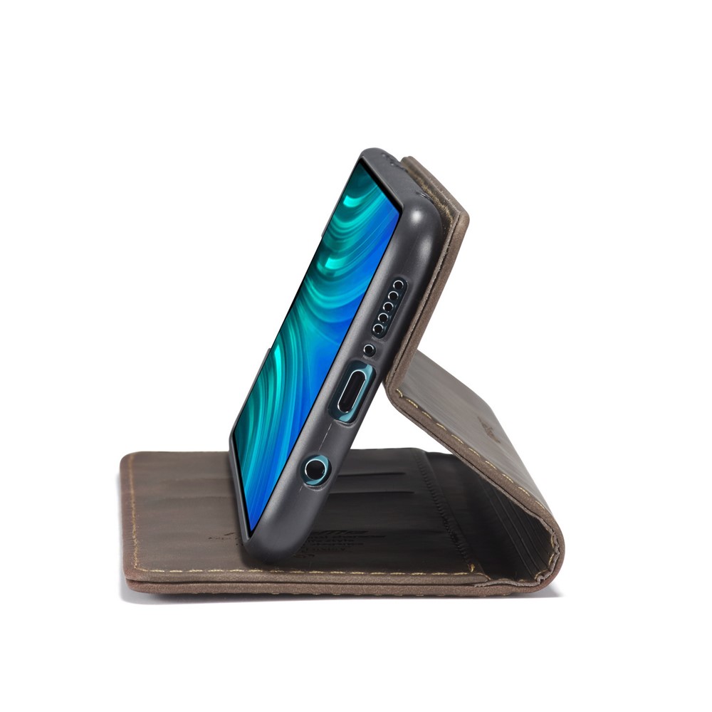 CASEME 013 Série Shell Téléphone Portefeuille En Cuir Absorbé Auto-support Cas Pour Xiaomi Redmi Note 8 Pro - Café-7