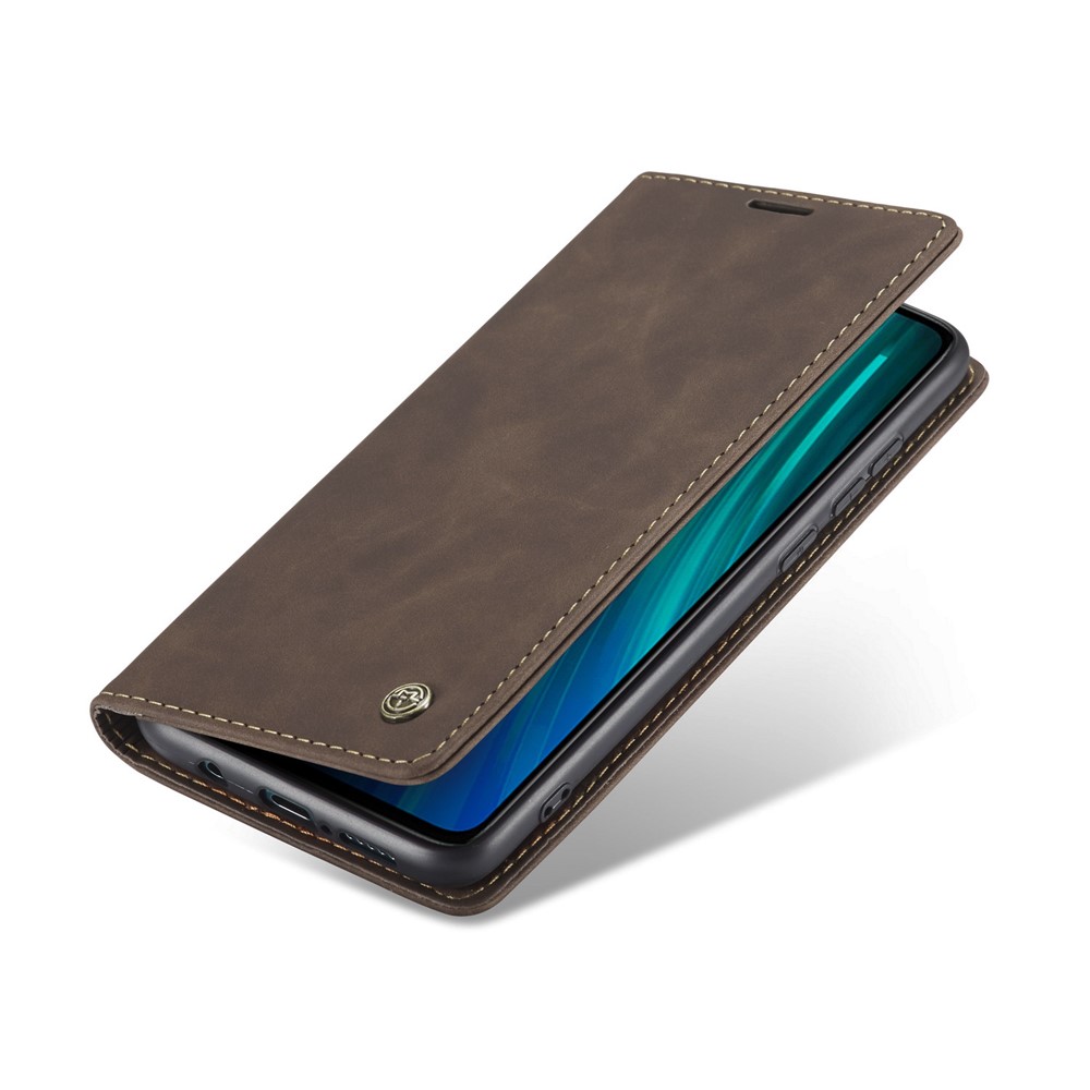 CASEME 013 Série Shell Téléphone Portefeuille En Cuir Absorbé Auto-support Cas Pour Xiaomi Redmi Note 8 Pro - Café-8