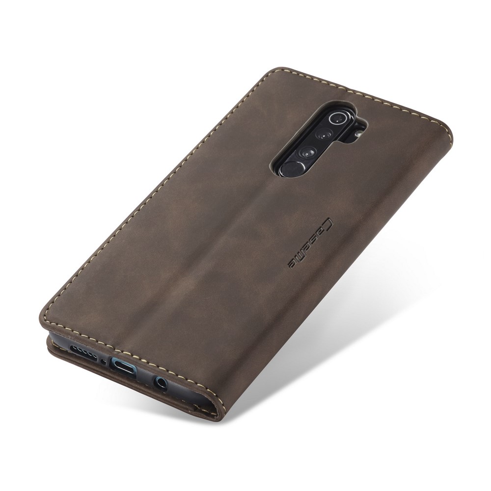 CASEME 013 Série Shell Téléphone Portefeuille En Cuir Absorbé Auto-support Cas Pour Xiaomi Redmi Note 8 Pro - Café-9