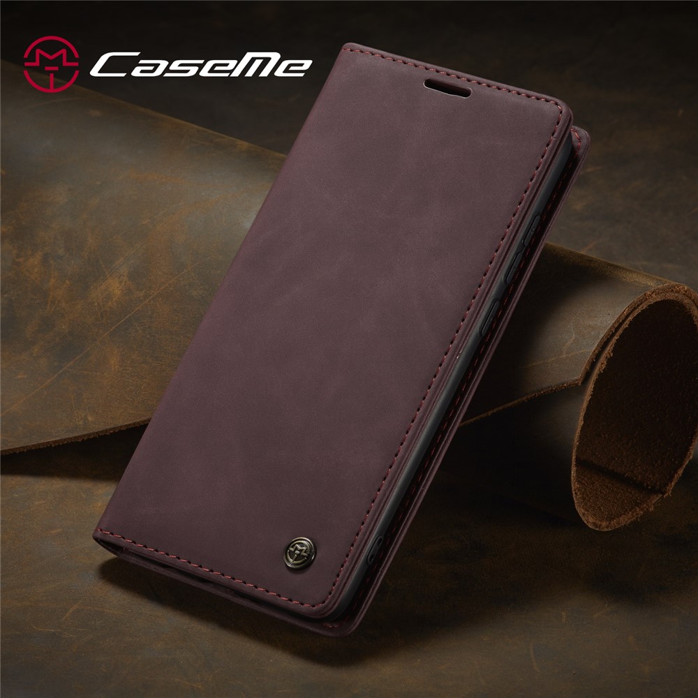 CASEME 013 Series Cartera De Piel De Auto-absorción Cáscara Del Teléfono Del Caso Del Soporte Para Xiaomi Redmi Nota 8 Pro - Vino Rojo-17