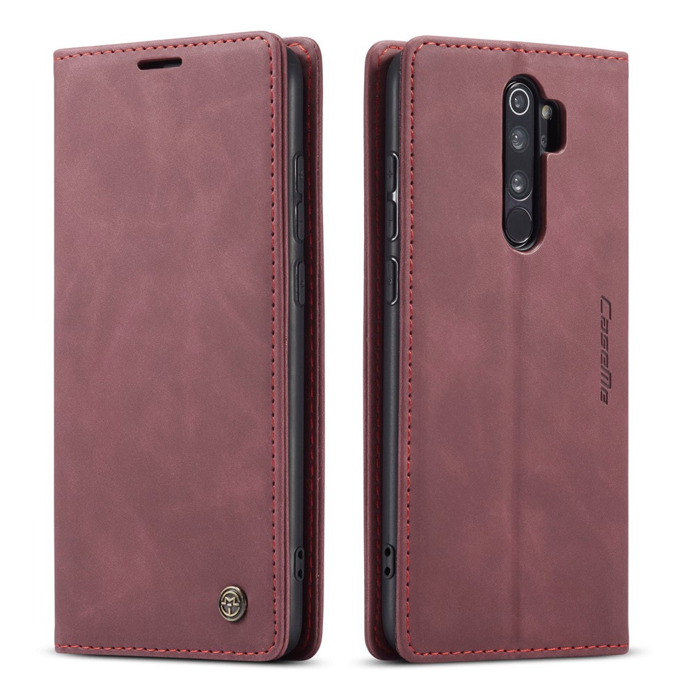 CASEME 013 Series Cartera De Piel De Auto-absorción Cáscara Del Teléfono Del Caso Del Soporte Para Xiaomi Redmi Nota 8 Pro - Vino Rojo-2