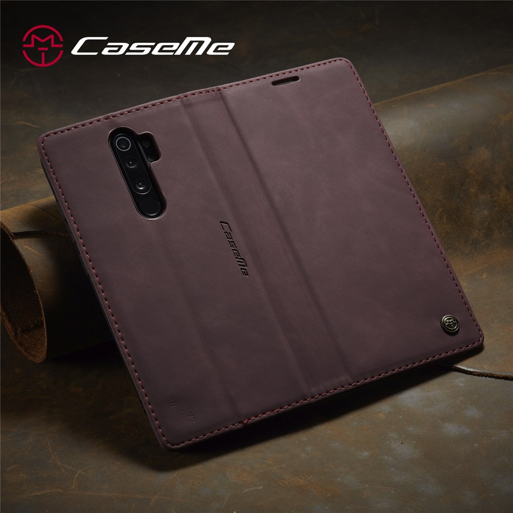 Caseme 013 Serie Auto-absorbiertes Leder Brieftasche Hülle Telefonschale Für Xiaomi Redmi Note 8 Pro - Weinrot