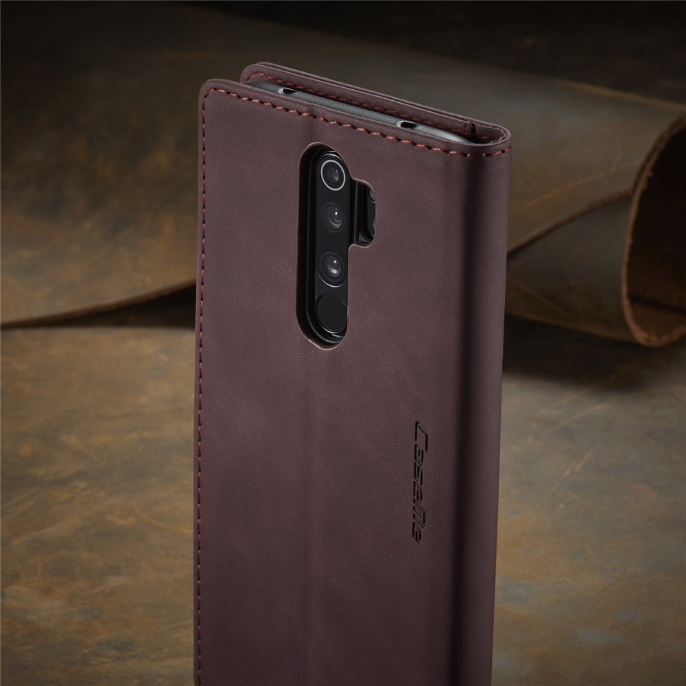 CASEME 013 Series Cartera De Piel De Auto-absorción Cáscara Del Teléfono Del Caso Del Soporte Para Xiaomi Redmi Nota 8 Pro - Vino Rojo-21