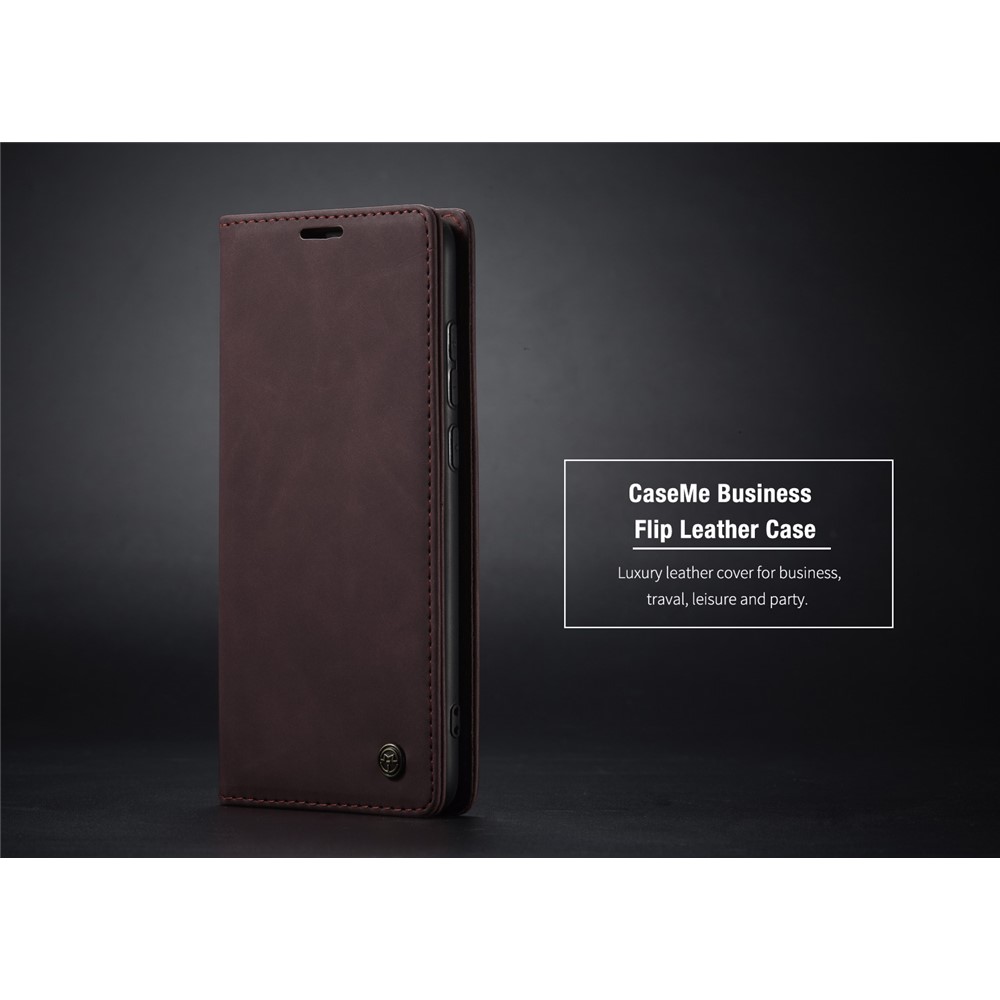CASEME 013 Series Cartera De Piel De Auto-absorción Cáscara Del Teléfono Del Caso Del Soporte Para Xiaomi Redmi Nota 8 Pro - Vino Rojo-25