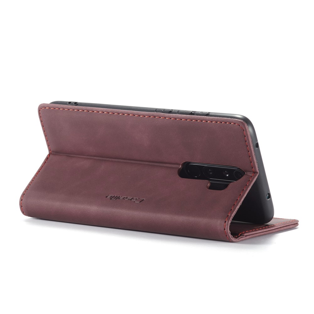 Série Caseme 013 Série Auto-absorbed le Support de Portefeuille Shell Boll Téléphone Pour Xiaomi Redmi Note 8 Pro - Vin Rouge