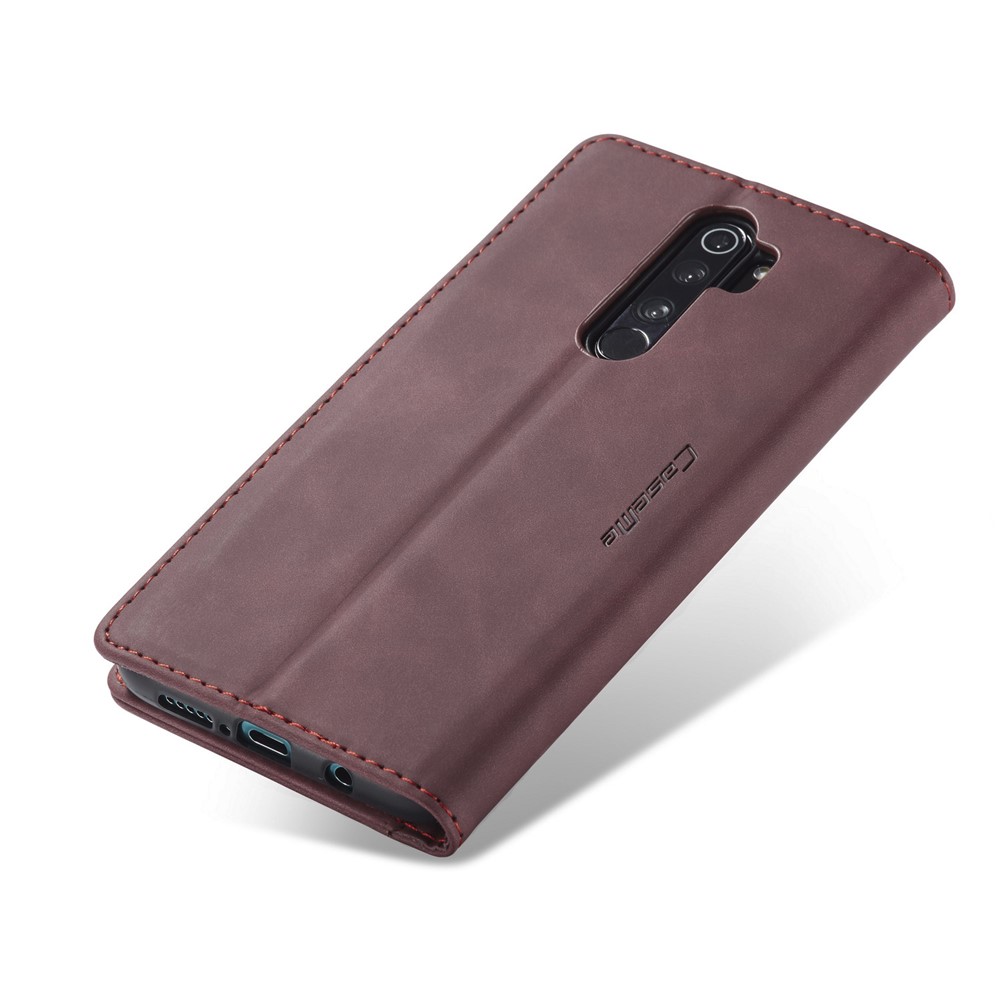 CASEME 013 Series Cartera De Piel De Auto-absorción Cáscara Del Teléfono Del Caso Del Soporte Para Xiaomi Redmi Nota 8 Pro - Vino Rojo-9