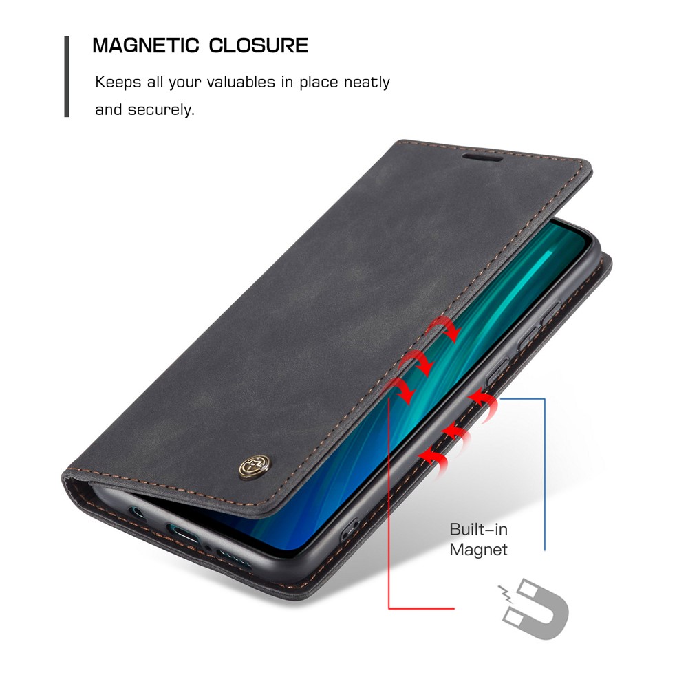 CASEME 013 Series Auto-absorbed Leather Wallet Stand Case Phone Shell for Xiaomi Redmi Note 8 Pro - Black-13