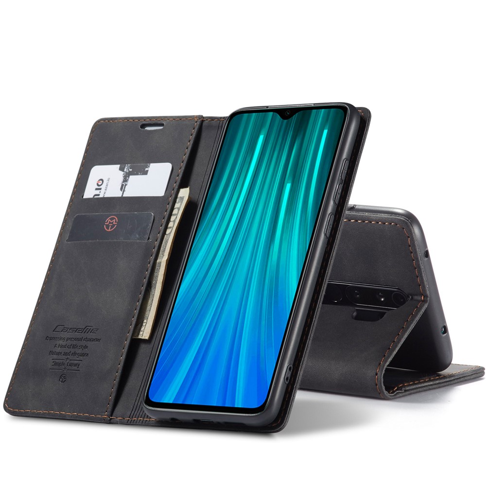 CASEME 013 Series Auto-absorbed Leather Wallet Stand Case Phone Shell for Xiaomi Redmi Note 8 Pro - Black-14
