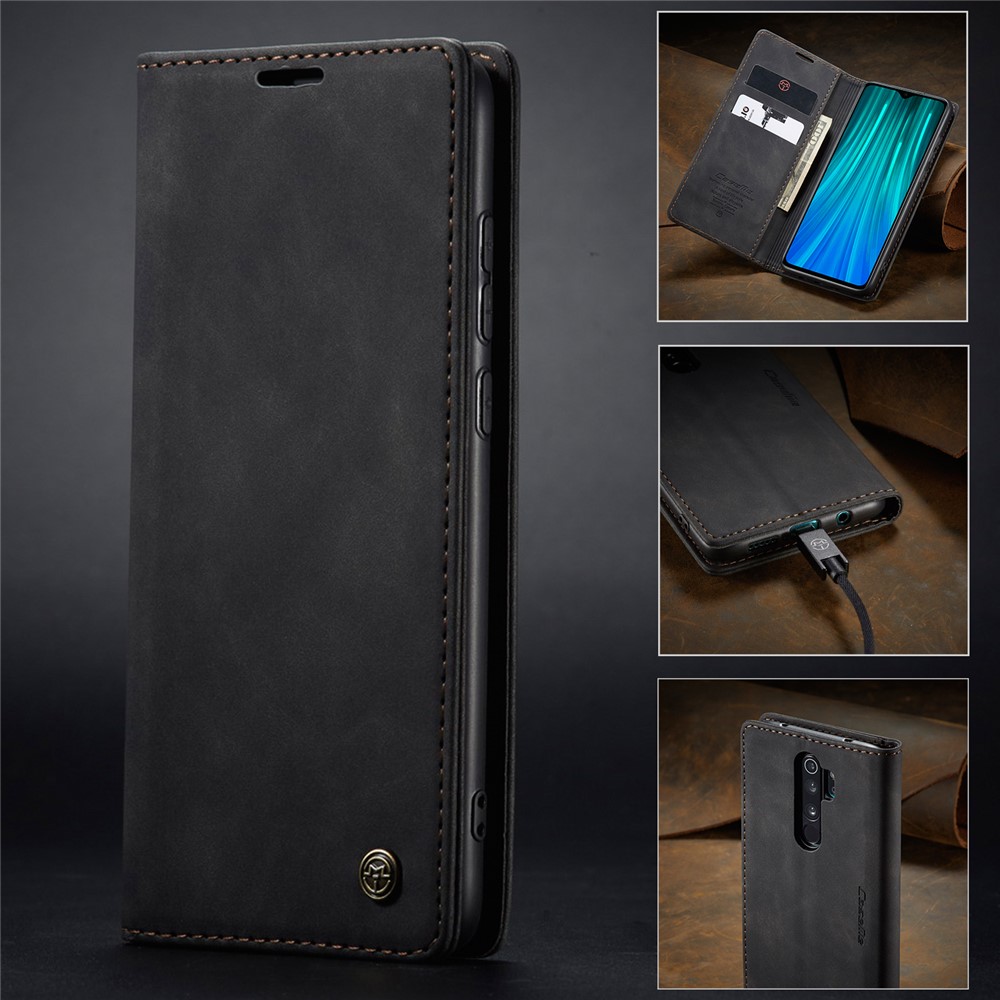 CASEME 013 Series Auto-absorbed Leather Wallet Stand Case Phone Shell for Xiaomi Redmi Note 8 Pro - Black-15
