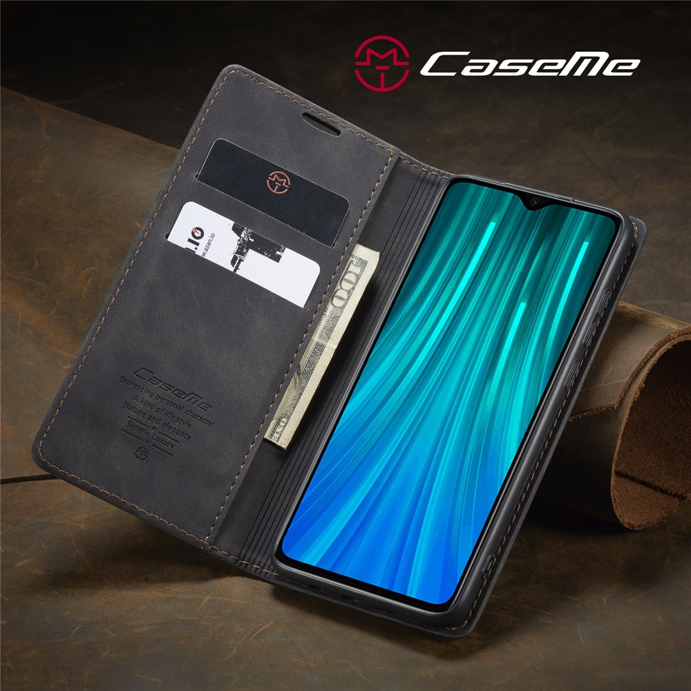 CASEME 013 Series Auto-absorbed Leather Wallet Stand Case Phone Shell for Xiaomi Redmi Note 8 Pro - Black-18