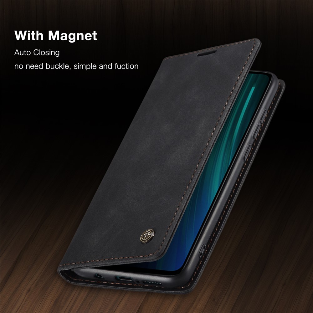 CASEME 013 Series Auto-absorbed Leather Wallet Stand Case Phone Shell for Xiaomi Redmi Note 8 Pro - Black-21