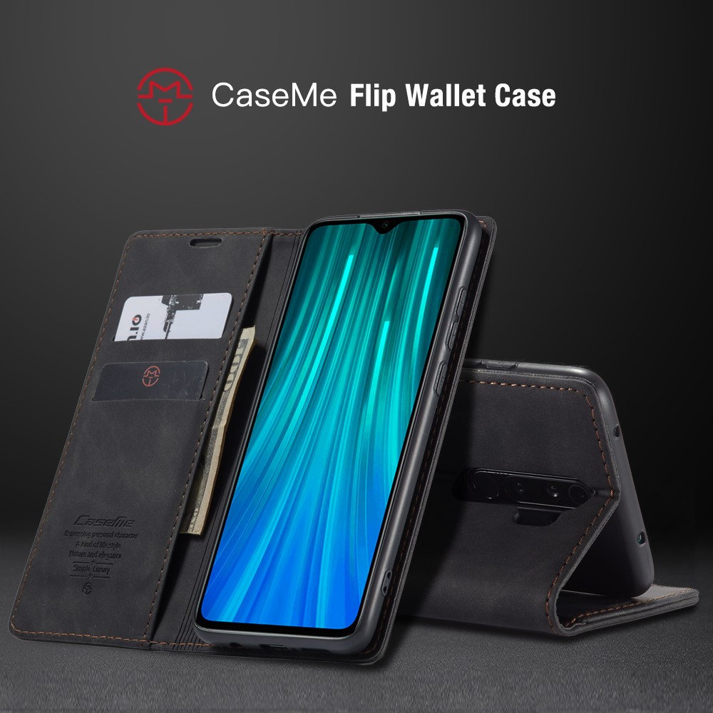 CASEME 013 Series Auto-absorbed Leather Wallet Stand Case Phone Shell for Xiaomi Redmi Note 8 Pro - Black-24