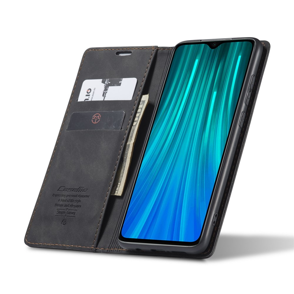 CASEME 013 Series Auto-absorbed Leather Wallet Stand Case Phone Shell for Xiaomi Redmi Note 8 Pro - Black-5