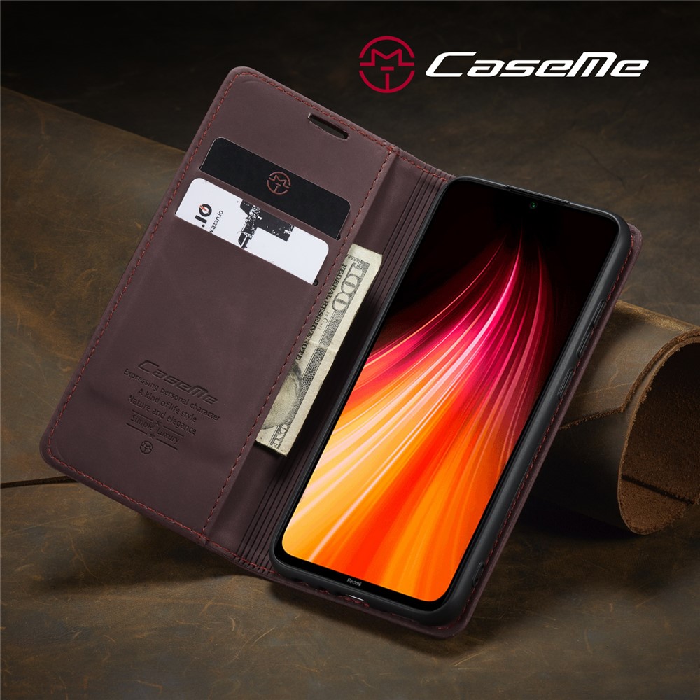 CASEME 013 Серия Автоматически Впитываются Кожаный Бумажник Стенд Телефон Покрытие Случая Для Xiaomi Реого Примечания- - Красное Вино-19