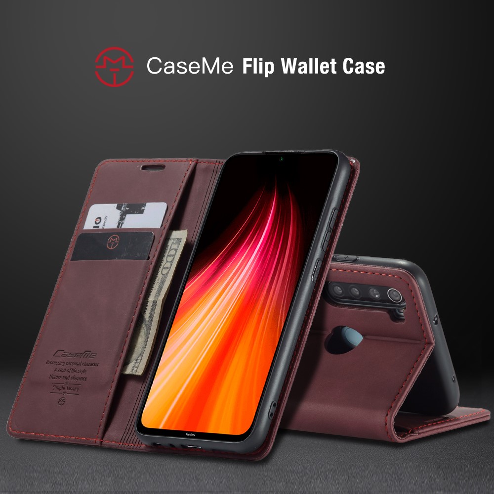 CASEME 013 Серия Автоматически Впитываются Кожаный Бумажник Стенд Телефон Покрытие Случая Для Xiaomi Реого Примечания- - Красное Вино-23
