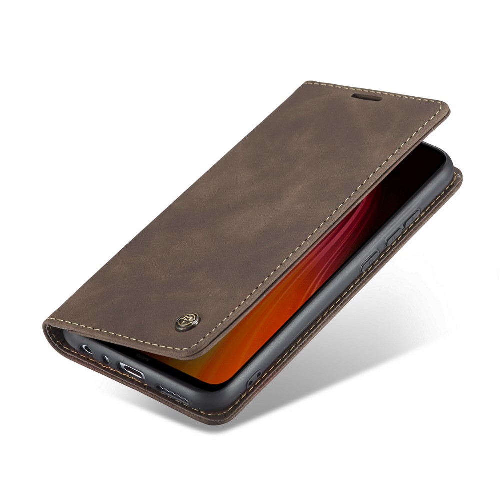 CASEME 013 Series Auto-absorbed Leather Wallet Stand Phone Covering Case for Xiaomi Redmi Note 8 - Coffee-11