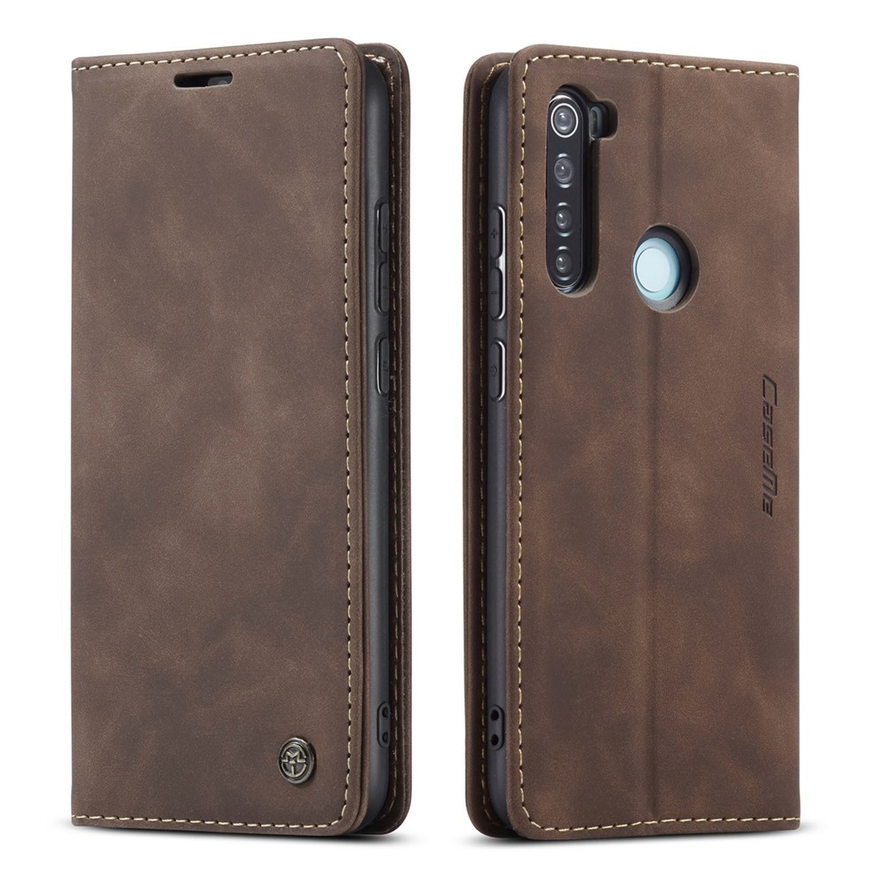 CASEME 013 Series Auto-absorbed Leather Wallet Stand Phone Covering Case for Xiaomi Redmi Note 8 - Coffee-14