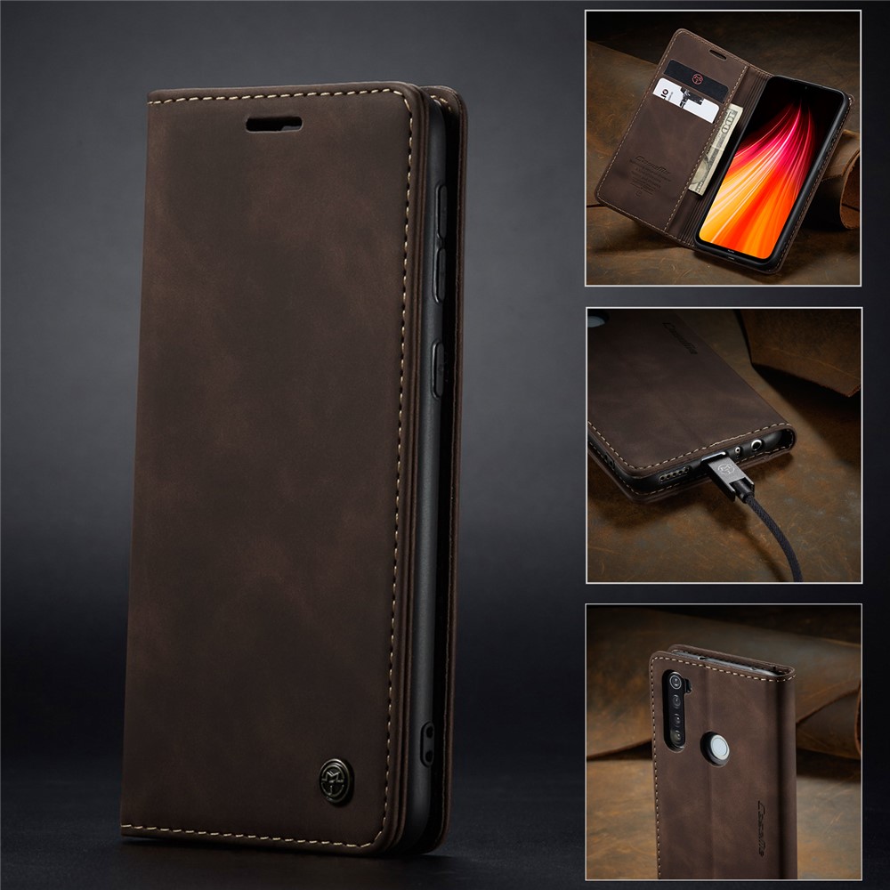 CASEME 013 Series Auto-absorbed Leather Wallet Stand Phone Covering Case for Xiaomi Redmi Note 8 - Coffee-16