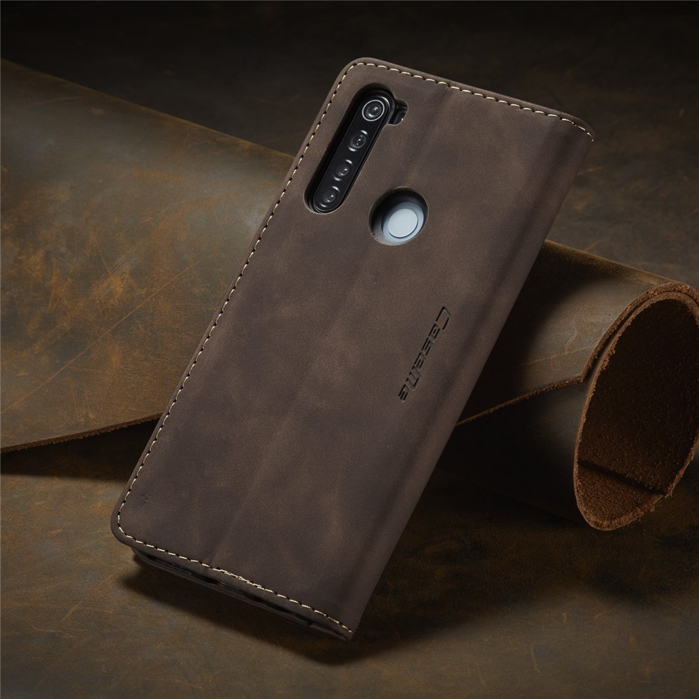 CASEME 013 Series Auto-absorbed Leather Wallet Stand Phone Covering Case for Xiaomi Redmi Note 8 - Coffee-18