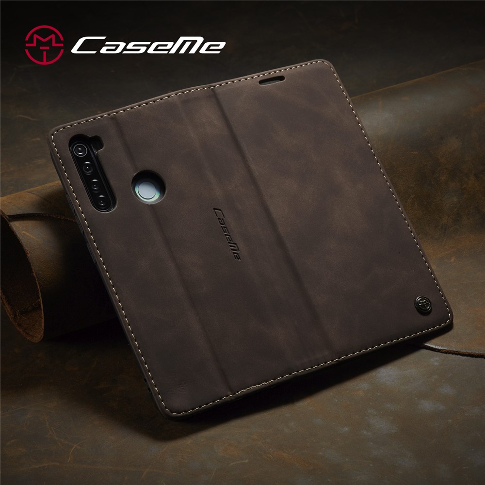 CASEME 013 Series Auto-absorbed Leather Wallet Stand Phone Covering Case for Xiaomi Redmi Note 8 - Coffee-20