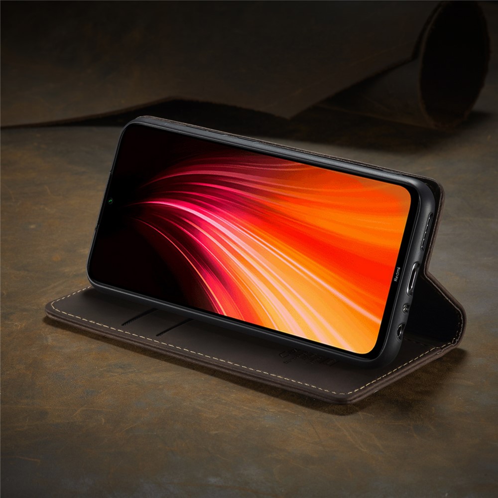 CASEME 013 Series Auto-absorbed Leather Wallet Stand Phone Covering Case for Xiaomi Redmi Note 8 - Coffee-22