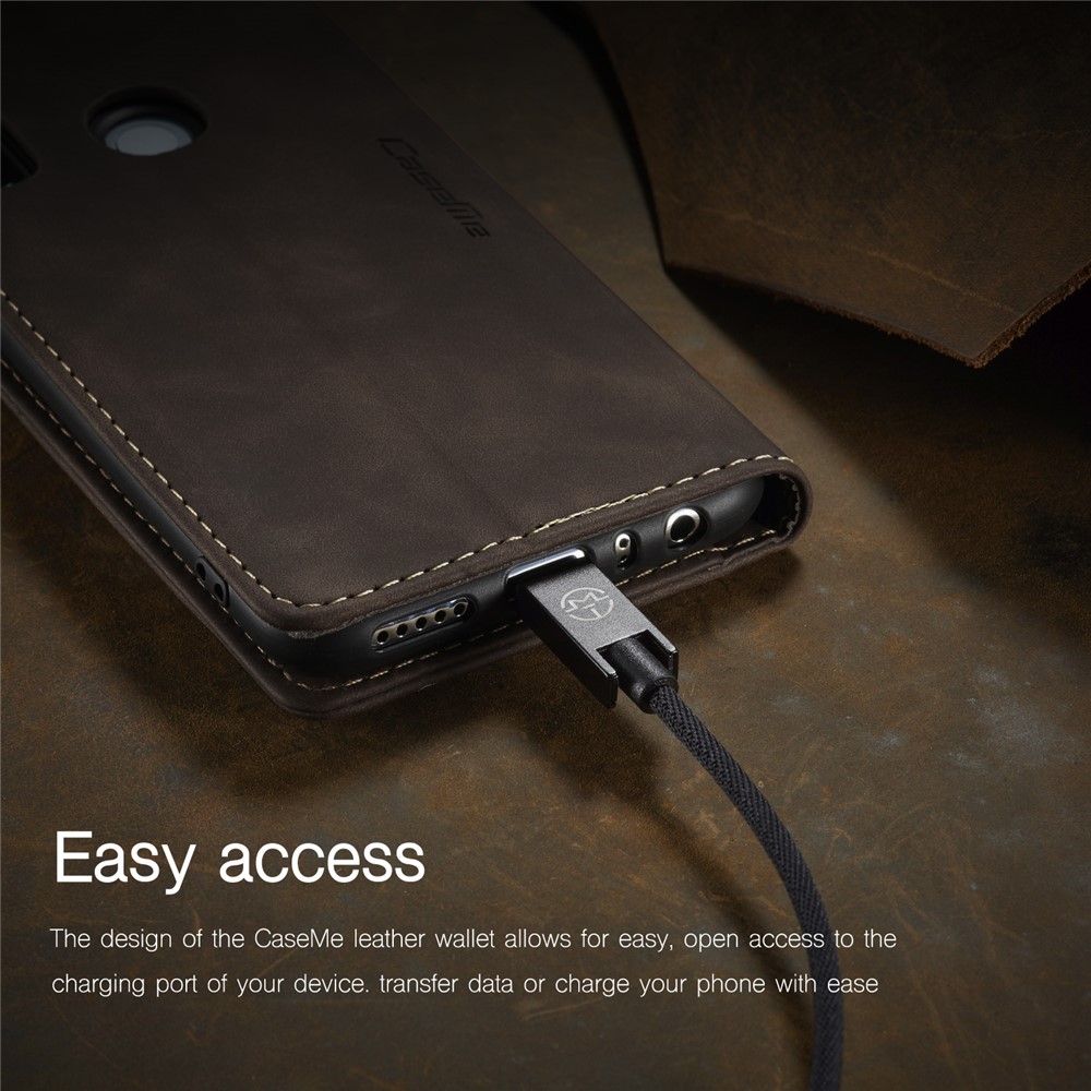 CASEME 013 Series Auto-absorbed Leather Wallet Stand Phone Covering Case for Xiaomi Redmi Note 8 - Coffee-23