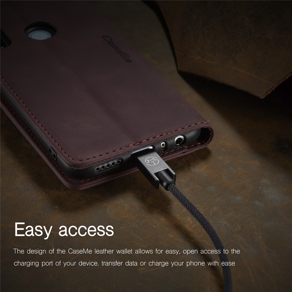 CASEME 013 Series Auto-absorbed Leather Wallet Stand Phone Covering Case for Xiaomi Redmi Note 8 - Coffee-24