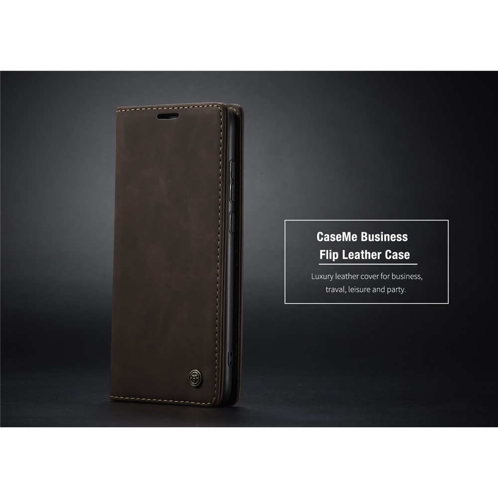 CASEME 013 Series Auto-absorbed Leather Wallet Stand Phone Covering Case for Xiaomi Redmi Note 8 - Coffee-27