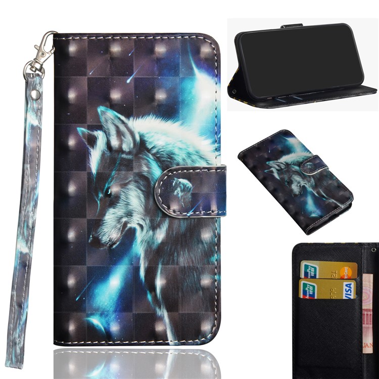 Light Spot Decor Printing Leather Shell with Strap for Xiaomi Mi CC9 Pro/Mi Note 10/Mi Note 10 Pro - Wolf-1