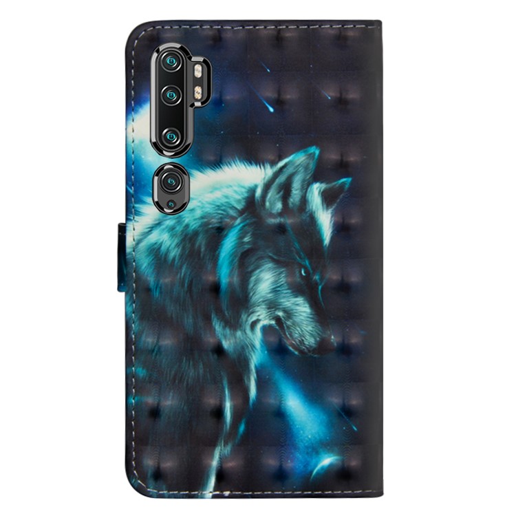 Light Spot Decor Printing Leather Shell with Strap for Xiaomi Mi CC9 Pro/Mi Note 10/Mi Note 10 Pro - Wolf-3