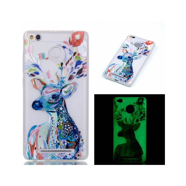 Luminous Glow Soft TPU Case for Xiaomi Redmi 3s/3x - Floral Deer Painting-1
