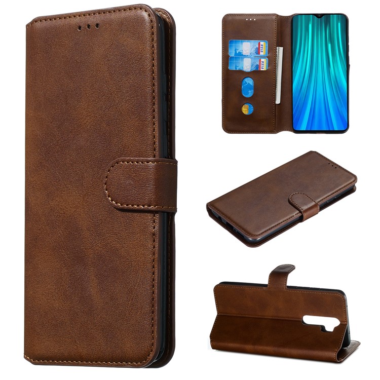 For Xiaomi Redmi Note 8 Pro Solid Color Wallet Magnetic Leather Cover - Brown