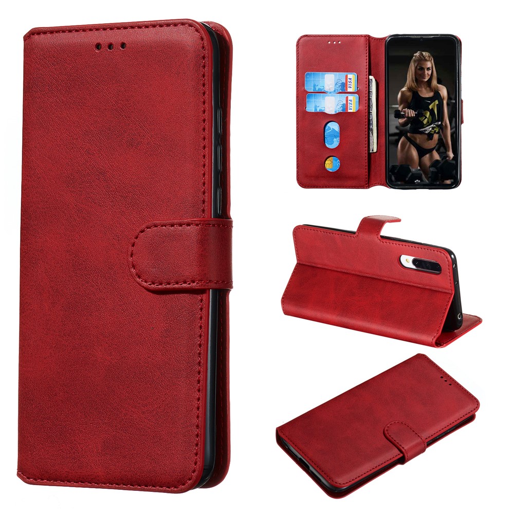 Classic Wallet Leather Stand Mobile Phone Casing for Xiaomi Mi CC9 / Mi 9 Lite / A3 Lite / Mi CC9 Meitu Edition - Red
