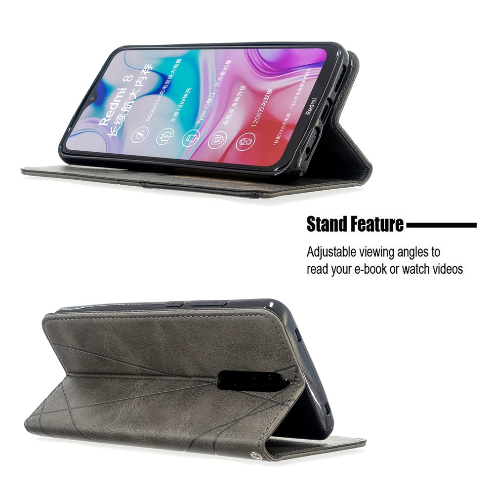 Geometric Pattern Stand Leather Card Holder Case for Xiaomi Redmi 8 - Grey-5